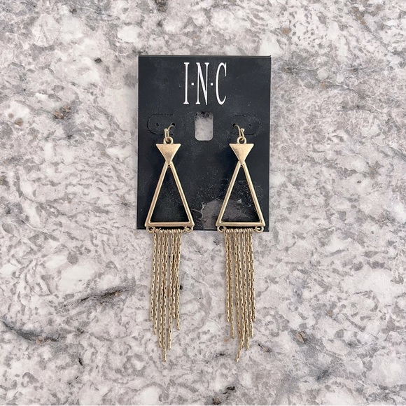 I.N.C International Concepts Gold Triangle Fringe Drop Earrings - Picture 1 of 5